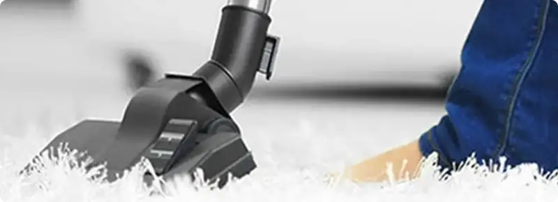 Close-up of a professional vacuuming a white carpet in Avondale.